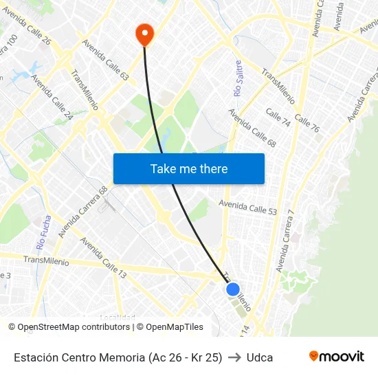 Estación Centro Memoria (Ac 26 - Kr 25) to Udca map
