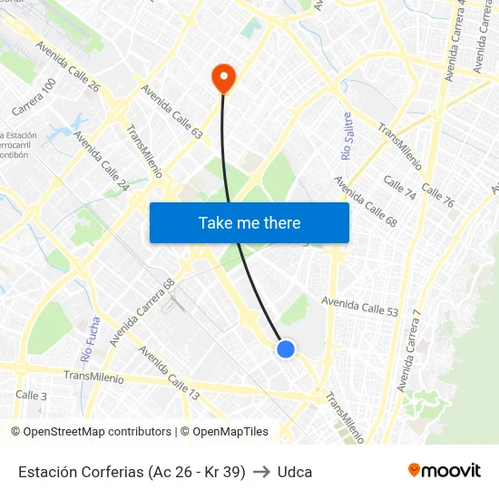 Estación Corferias (Ac 26 - Kr 39) to Udca map