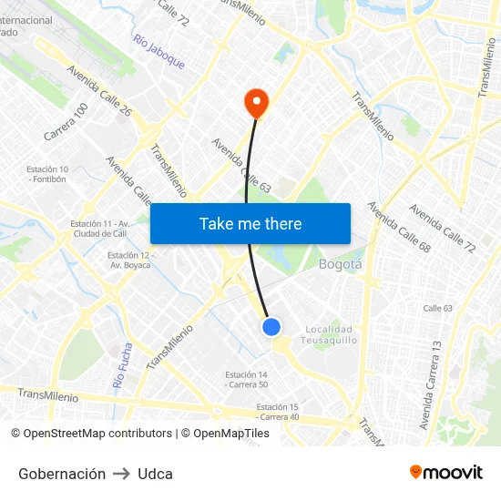 Gobernación to Udca map