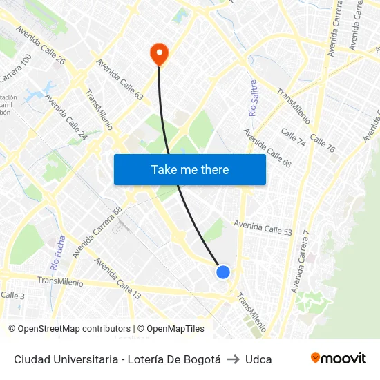Ciudad Universitaria - Lotería De Bogotá to Udca map