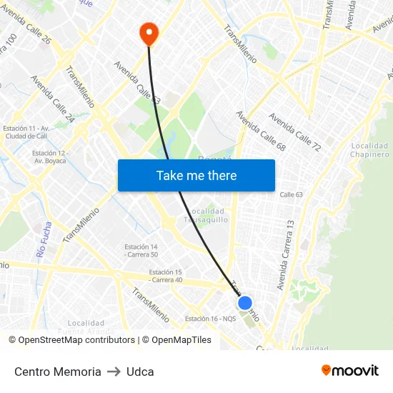 Centro Memoria to Udca map