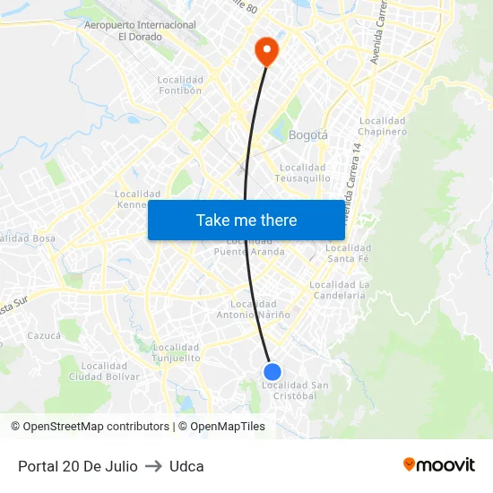 Portal 20 De Julio to Udca map