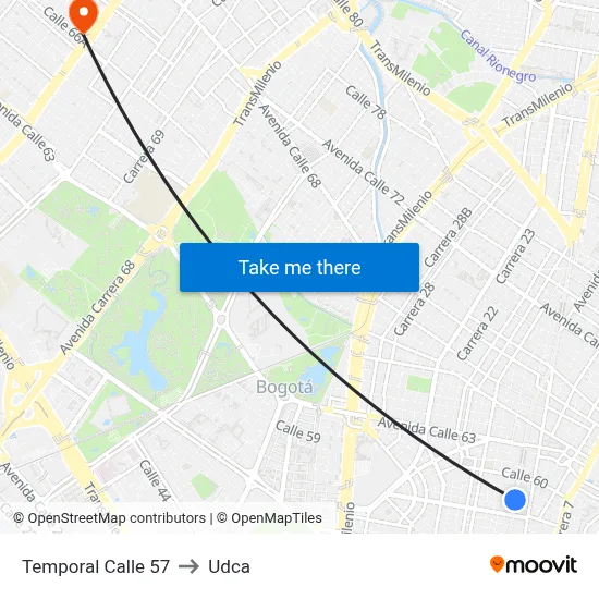 Temporal Calle 57 to Udca map