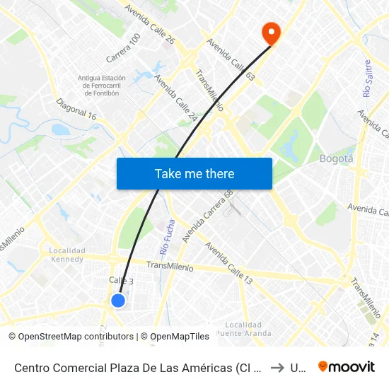 Centro Comercial Plaza De Las Américas (Cl 3 Sur - Kr 71) to Udca map