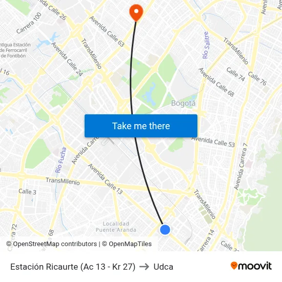 Estación Ricaurte (Ac 13 - Kr 27) to Udca map
