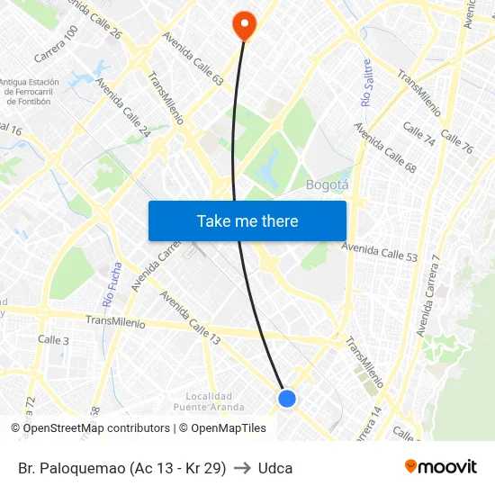Br. Paloquemao (Ac 13 - Kr 29) to Udca map