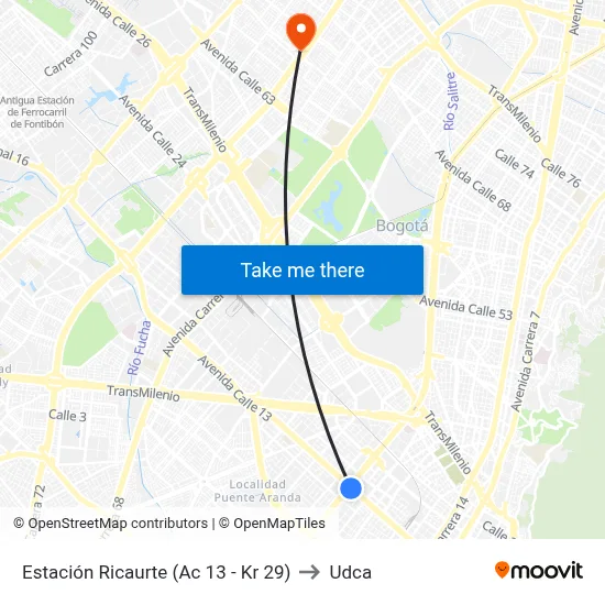 Estación Ricaurte (Ac 13 - Kr 29) to Udca map