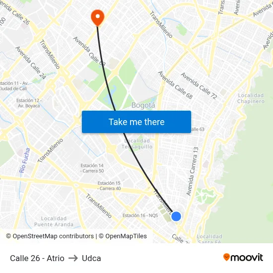 Calle 26 - Atrio to Udca map