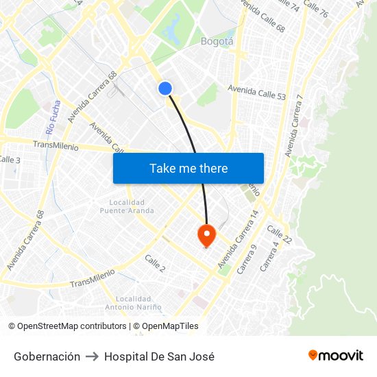 Gobernación to Hospital De San José map