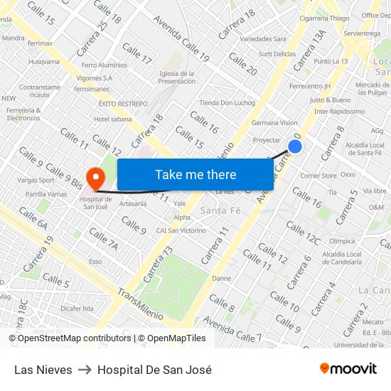 Las Nieves to Hospital De San José map