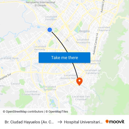 Br. Ciudad Hayuelos (Av. Centenario - Av. C. De Cali) to Hospital Universitario Clínica San Rafael map