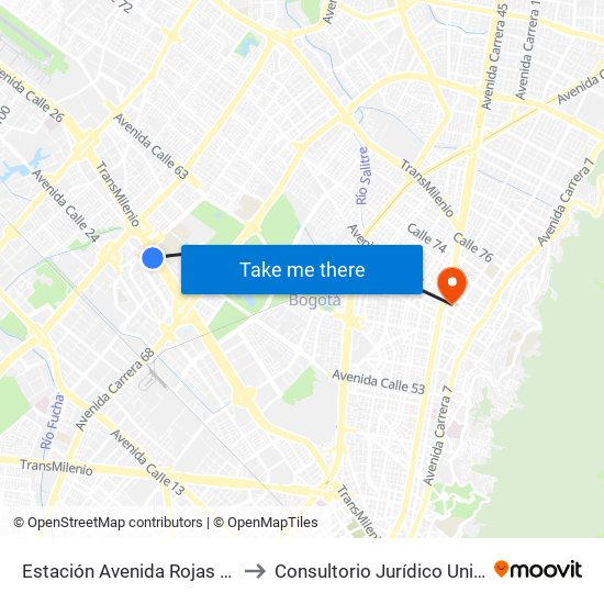 Estación Avenida Rojas (Ac 26 - Kr 69d Bis) (B) to Consultorio Jurídico Universidad Santo Tomás map