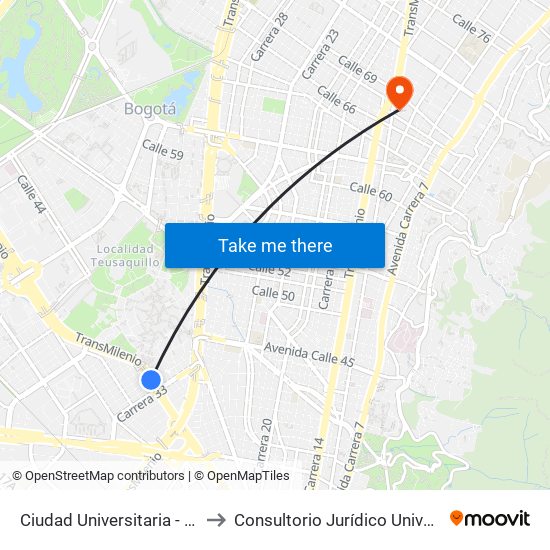 Ciudad Universitaria - Lotería De Bogotá to Consultorio Jurídico Universidad Santo Tomás map