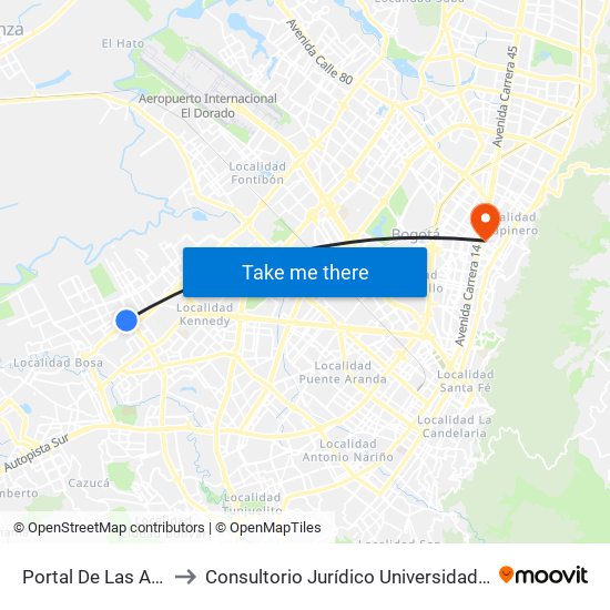 Portal De Las Américas to Consultorio Jurídico Universidad Santo Tomás map