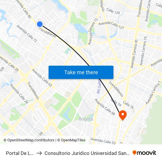 Portal De La 80 to Consultorio Jurídico Universidad Santo Tomás map