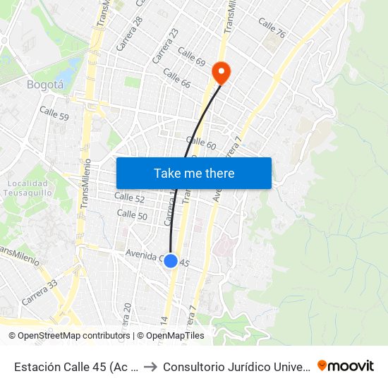 Estación Calle 45 (Ac 45 - Av. Caracas) to Consultorio Jurídico Universidad Santo Tomás map