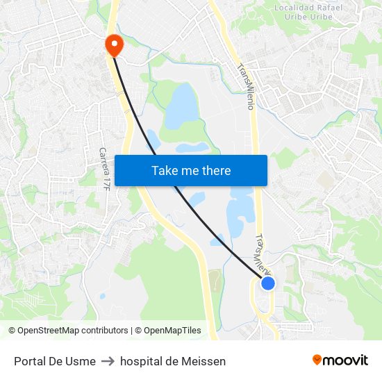 Portal De Usme to hospital de Meissen map