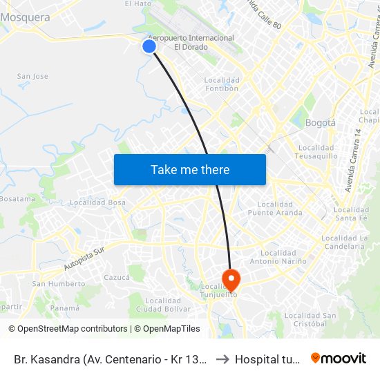 Br. Kasandra (Av. Centenario - Kr 134a) to Hospital tunal map