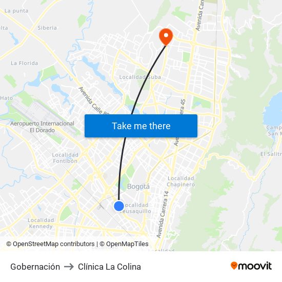 Gobernación to Clínica  La Colina map