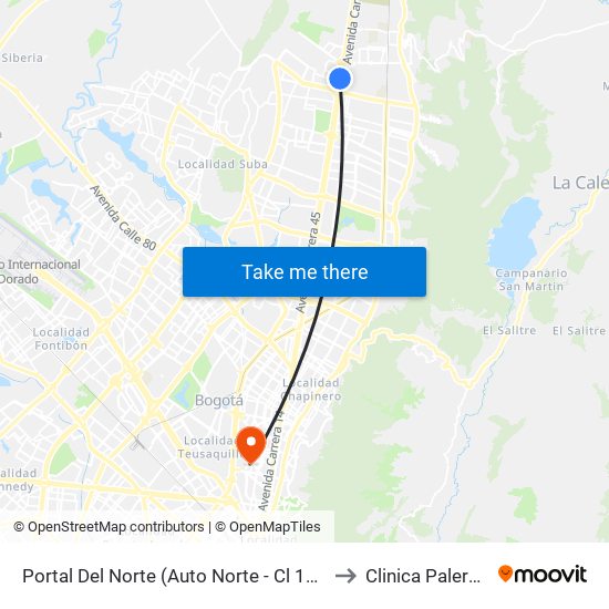 Portal Del Norte (Auto Norte - Cl 174a) to Clinica Palermo map