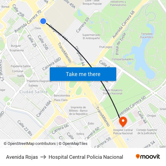 Avenida Rojas to Hospital Central Policia Nacional map