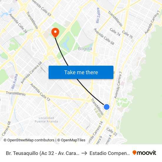 Br. Teusaquillo (Ac 32 - Av. Caracas) to Estadio Compensar map