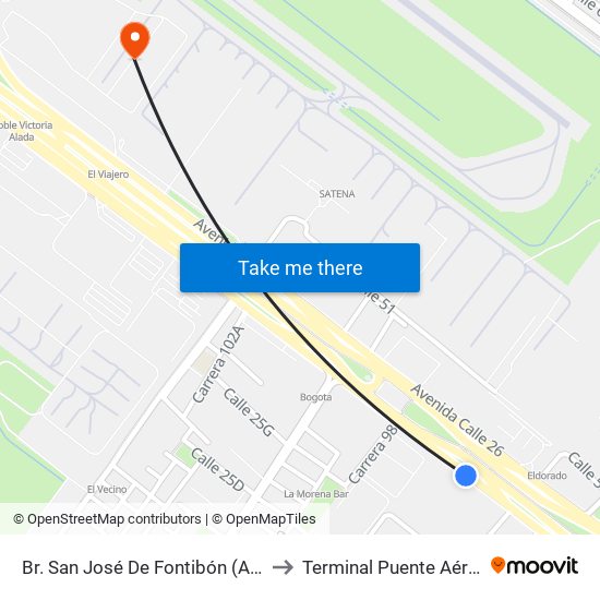 Br. San José De Fontibón (Ac 26 - Kr 96a) to Terminal Puente Aéreo Bogotá map