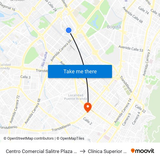Centro Comercial Salitre Plaza (Av. La Esperanza - Kr 68b) to Clínica Superior de Especialistas map