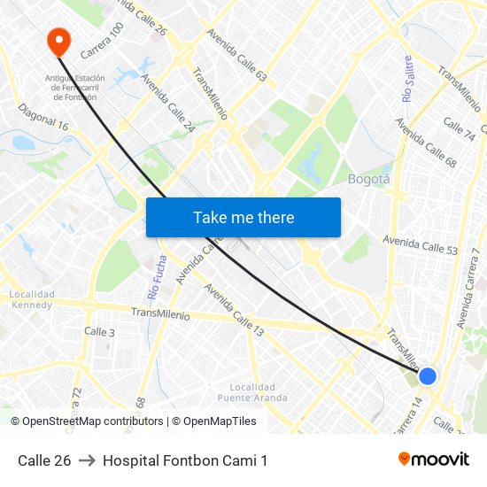 Calle 26 to Hospital Fontbon Cami 1 map