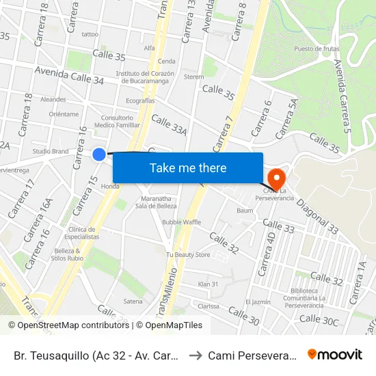 Br. Teusaquillo (Ac 32 - Av. Caracas) to Cami Perseverancia map