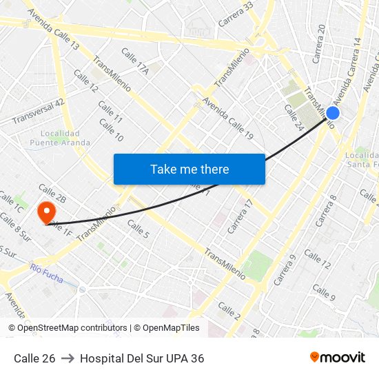 Calle 26 to Hospital Del Sur UPA 36 map