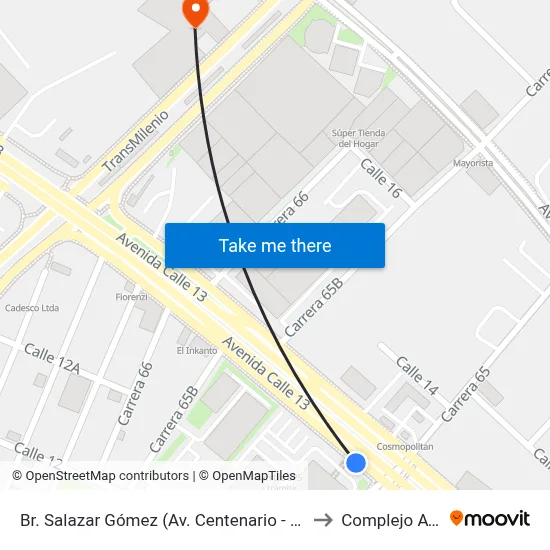 Br. Salazar Gómez (Av. Centenario - Kr 65) (A) to Complejo AV 68 map