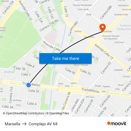 Marsella to Complejo AV 68 map