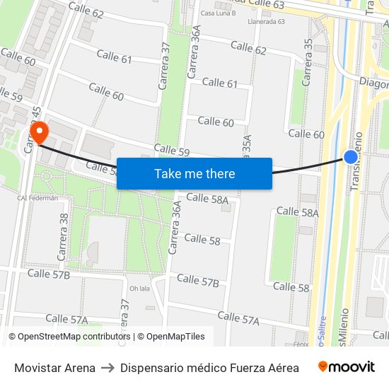 Movistar Arena to Dispensario médico Fuerza Aérea map