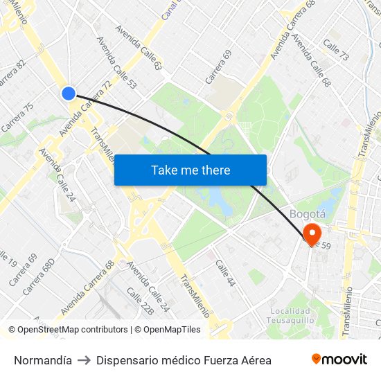 Normandía to Dispensario médico Fuerza Aérea map