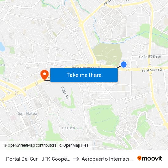 Portal Del Sur - JFK Cooperativa Financiera to Aeropuerto Internacional El Dorado map