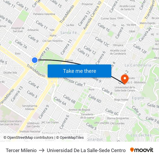 Tercer Milenio to Universidad De La Salle-Sede Centro map