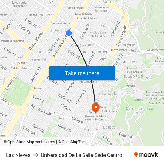 Las Nieves to Universidad De La Salle-Sede Centro map