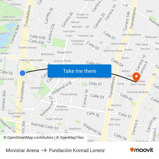 Movistar Arena to Fundación Konrad Lorenz map