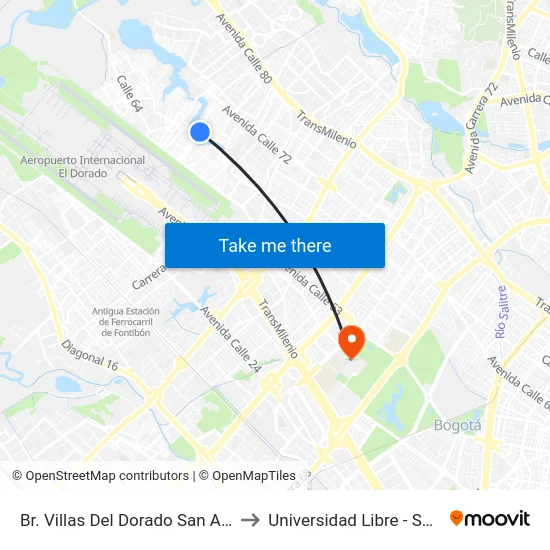Br. Villas Del Dorado San Antonio (Kr 110 - Cl 68c) to Universidad Libre - Sede Bosque Popular map