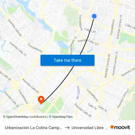 Urbanización La Colina Campestre II Sector (Av. Villas - Cl 137a) to Universidad Libre - Sede Bosque Popular map