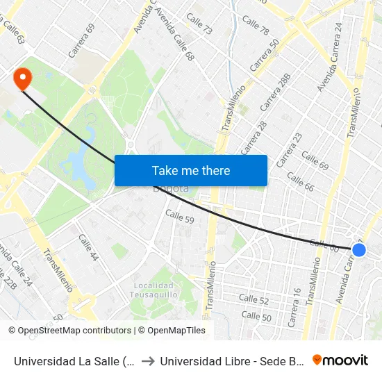 Universidad La Salle (Ak 7 - Cl 61) to Universidad Libre - Sede Bosque Popular map