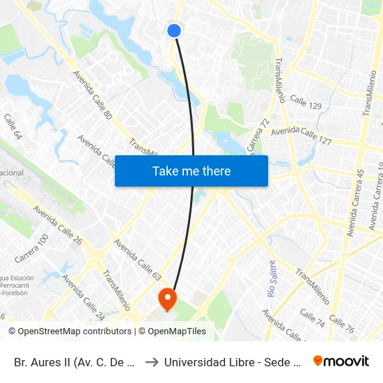 Br. Aures II (Av. C. De Cali - Cl 131b) to Universidad Libre - Sede Bosque Popular map
