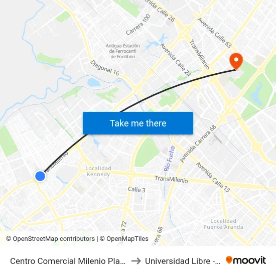 Centro Comercial Milenio Plaza (Av. C. De Cali - Cl 42f Sur) (A) to Universidad Libre - Sede Bosque Popular map