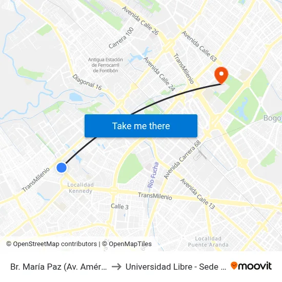Br. María Paz (Av. Américas - Kr 82) (B) to Universidad Libre - Sede Bosque Popular map