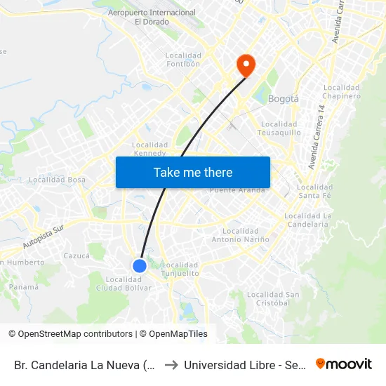 Br. Candelaria La Nueva (Av. V/cio - Kr 45a) (A) to Universidad Libre - Sede Bosque Popular map