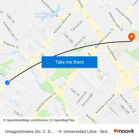 Uniagustiniana (Av. C. De Cali - Cl 11a) (A) to Universidad Libre - Sede Bosque Popular map