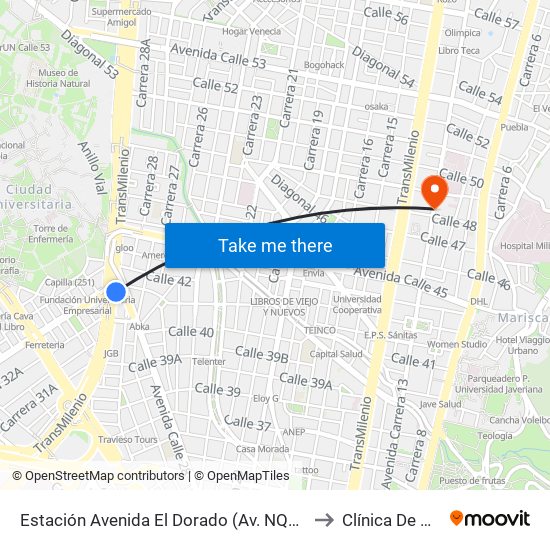 Estación Avenida El Dorado (Av. NQS - Cl 40a) to Clínica De Marly map