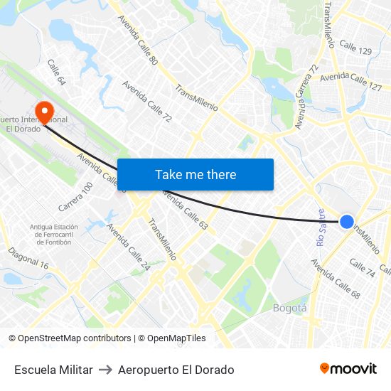 Escuela Militar to Aeropuerto El Dorado map