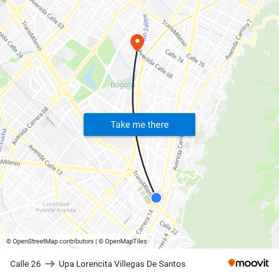 Calle 26 to Upa Lorencita Villegas De Santos map